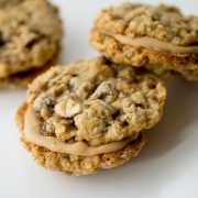 Milk Chocolate Toffee Almond Oatmeal Cookies with Peanut Butter Buttercream