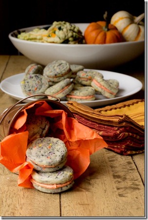 Desserts You Need This Fall like these Mini-Halloween-Confetti-Cookie-Sandwiches