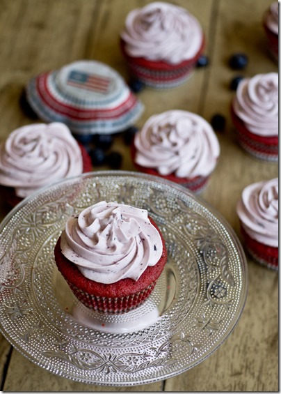 Red Velvet Cupcakes with Blueberry Cream Cheese Icing