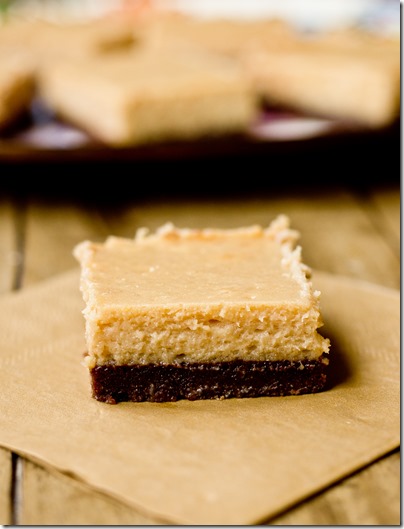 Funky Monkey Cheesecake Bars: Fudgy brownie topped with a creamy layer of peanut butter banana cheesecake!